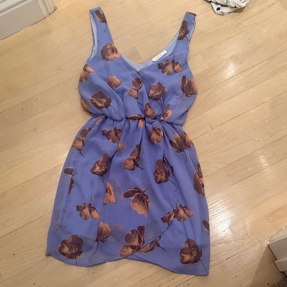 Lush Lavender Floral Mini Dress with Brown Bloom Print - Picture 1 of 1